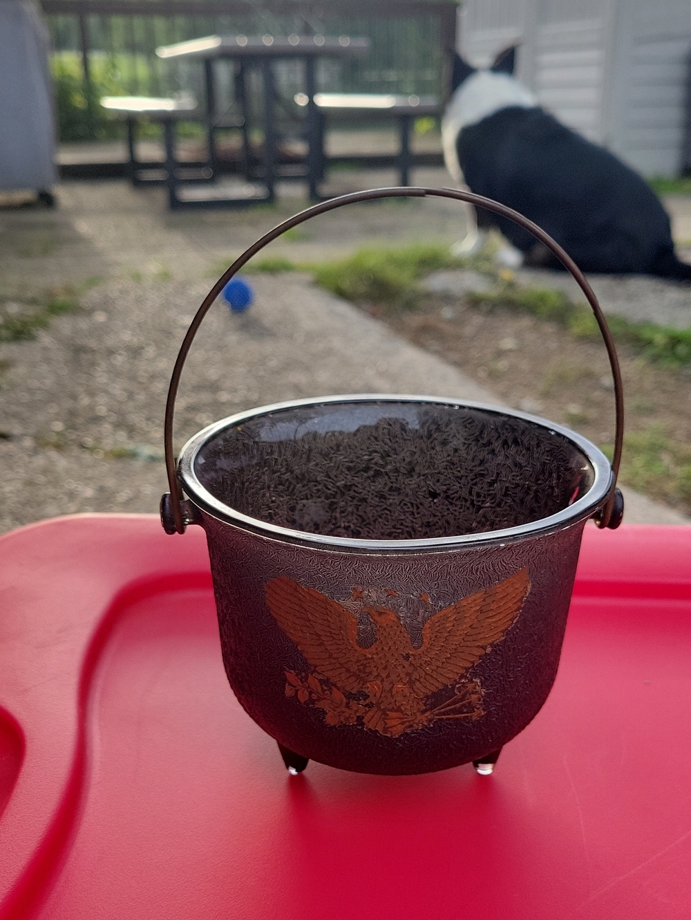 Little Black Glass Witches Caldron,Vintage